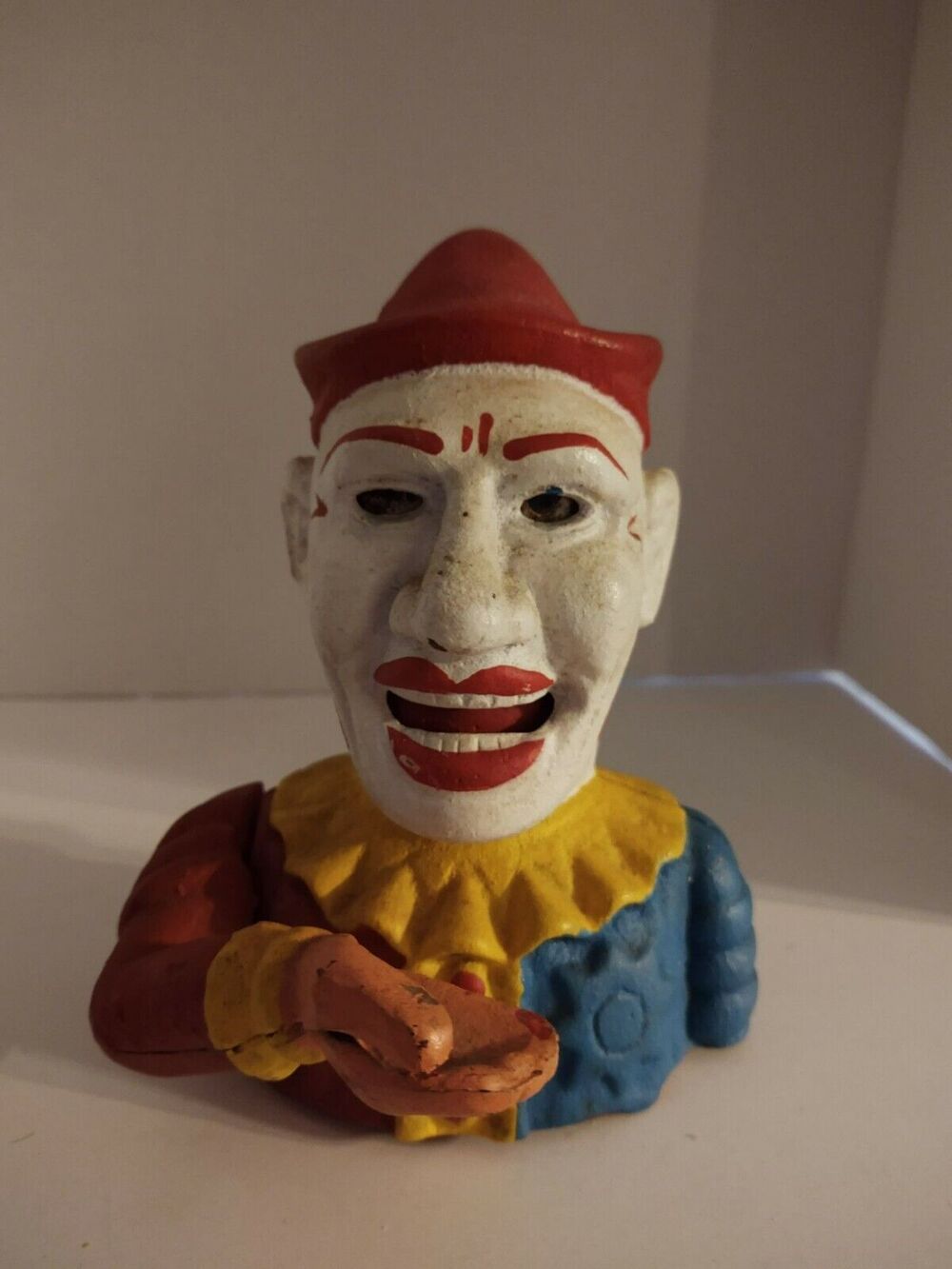 Cast Iron Humpty Dumpty Clown Mechanical Metal Coin Bank